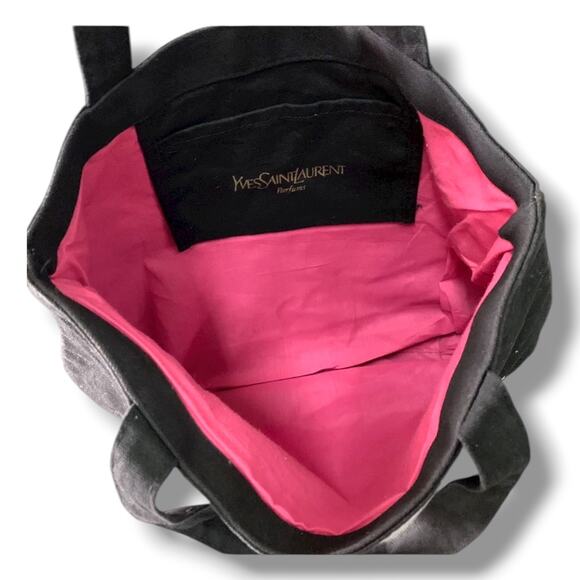 Black Canvas YSL Tote Bag Gold Embroidery Logo - Picture 4 of 5